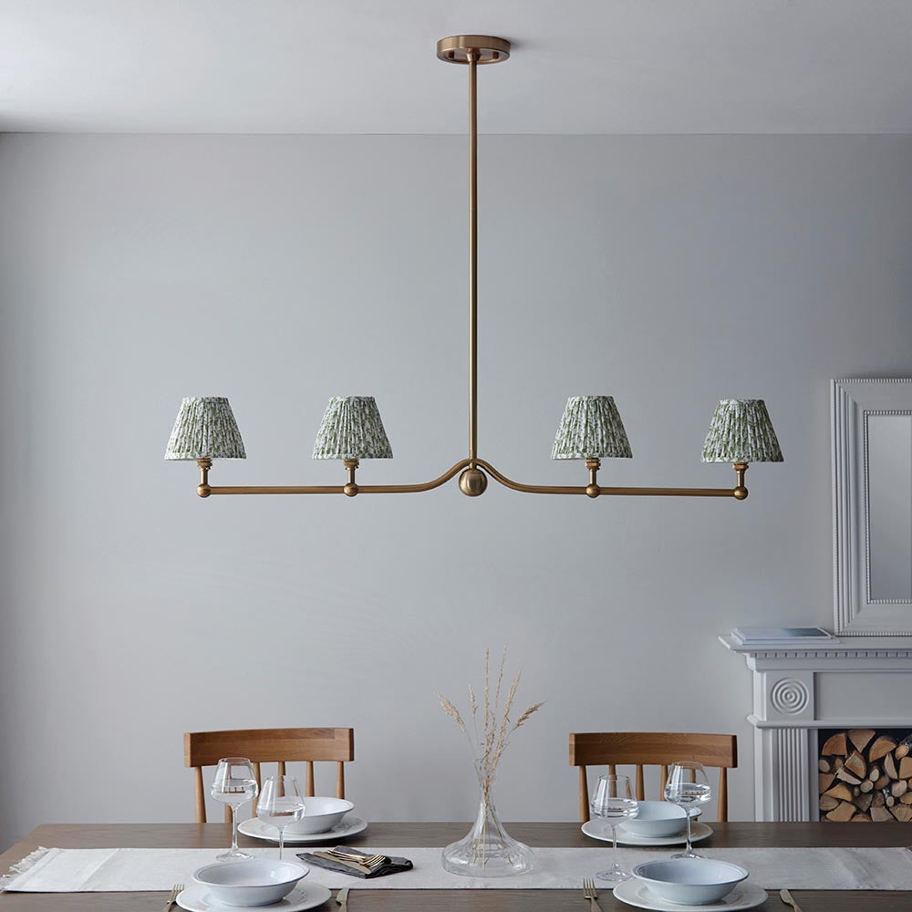 Santiago And Leaf 4 Lights 16cm Herb Garden Green Shade Ceiling Pendant Light In Brushed Aged Brass