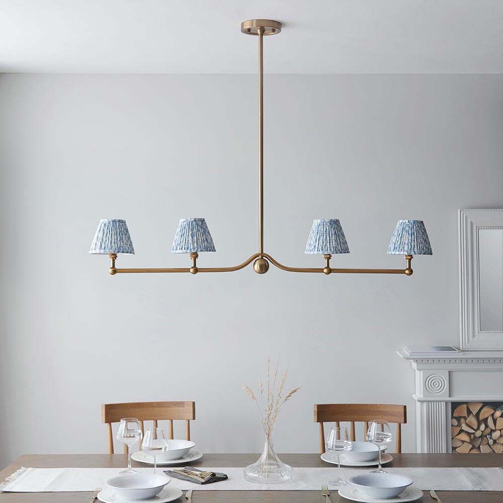Santiago And Leaf 4 Lights 16cm Shell Bay Blue Shade Ceiling Pendant Light In Brushed Aged Brass