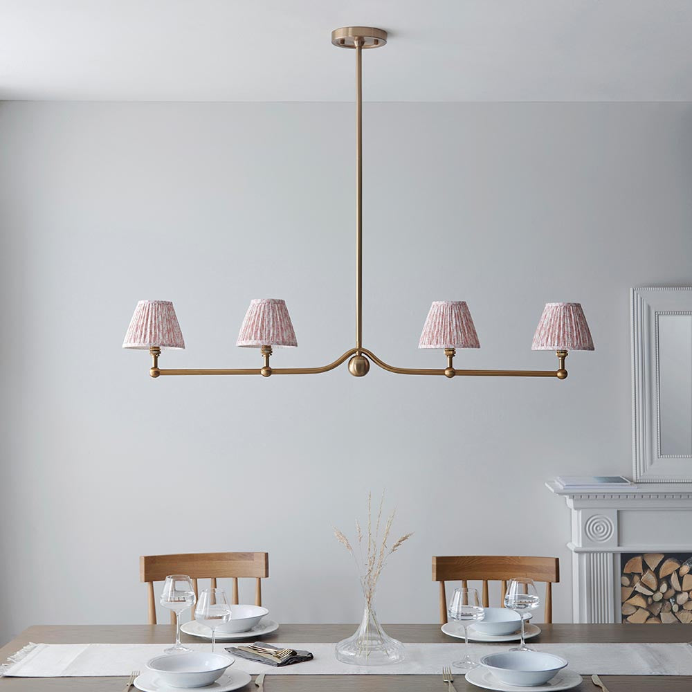Santiago And Leaf 4 Lights 16cm Peachy Keen Shade Ceiling Pendant Light In Brushed Aged Brass