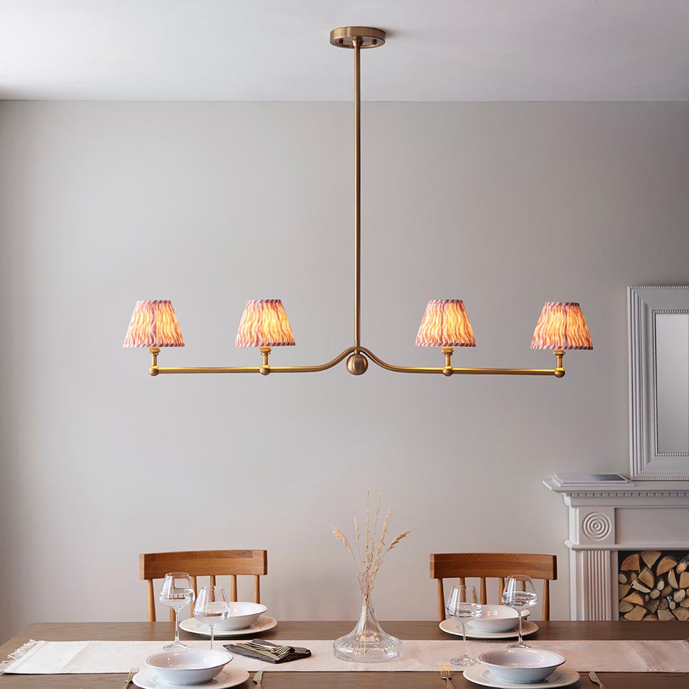 Santiago And Ripple 4 Lights 16cm Coral Pink Shade Ceiling Pendant Light In Brushed Aged Brass
