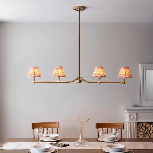 Santiago And Ripple 4 Lights 16cm Coral Pink Shade Ceiling Pendant Light In Brushed Aged Brass