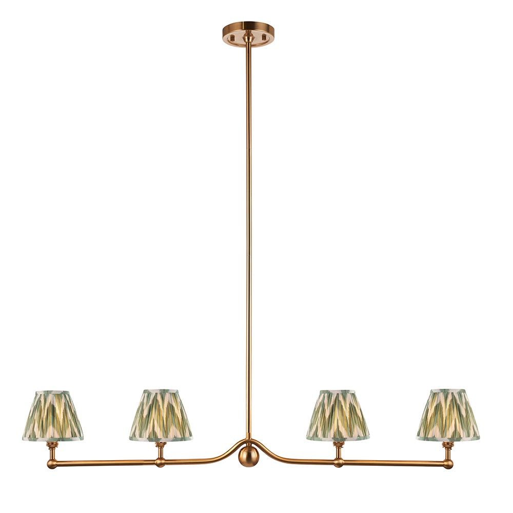 Santiago And Zigzag 4 Lights 16cm Cotswold Green Shade Ceiling Pendant Light In Brushed Aged Brass