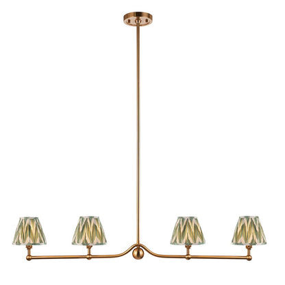 Santiago And Zigzag 4 Lights 16cm Cotswold Green Shade Ceiling Pendant Light In Brushed Aged Brass