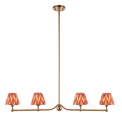 Santiago And Zigzag 4 Lights 16cm Apricot Orange Shade Ceiling Pendant Light In Brushed Aged Brass