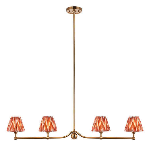 Santiago And Zigzag 4 Lights 16cm Apricot Orange Shade Ceiling Pendant Light In Brushed Aged Brass