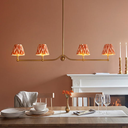 Santiago And Zigzag 4 Lights 16cm Apricot Orange Shade Ceiling Pendant Light In Brushed Aged Brass