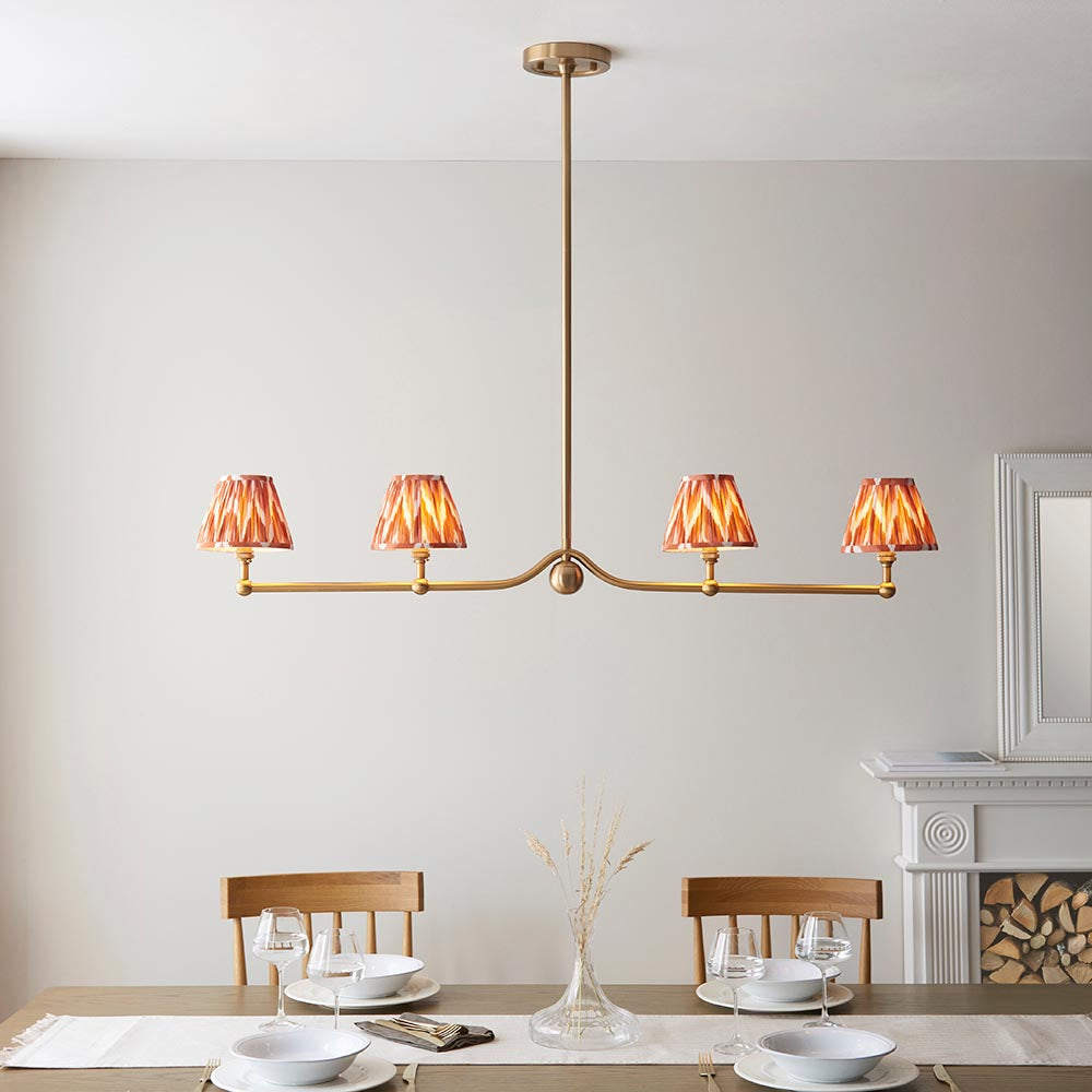 Santiago And Zigzag 4 Lights 16cm Apricot Orange Shade Ceiling Pendant Light In Brushed Aged Brass