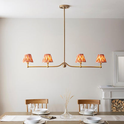 Santiago And Zigzag 4 Lights 16cm Apricot Orange Shade Ceiling Pendant Light In Brushed Aged Brass