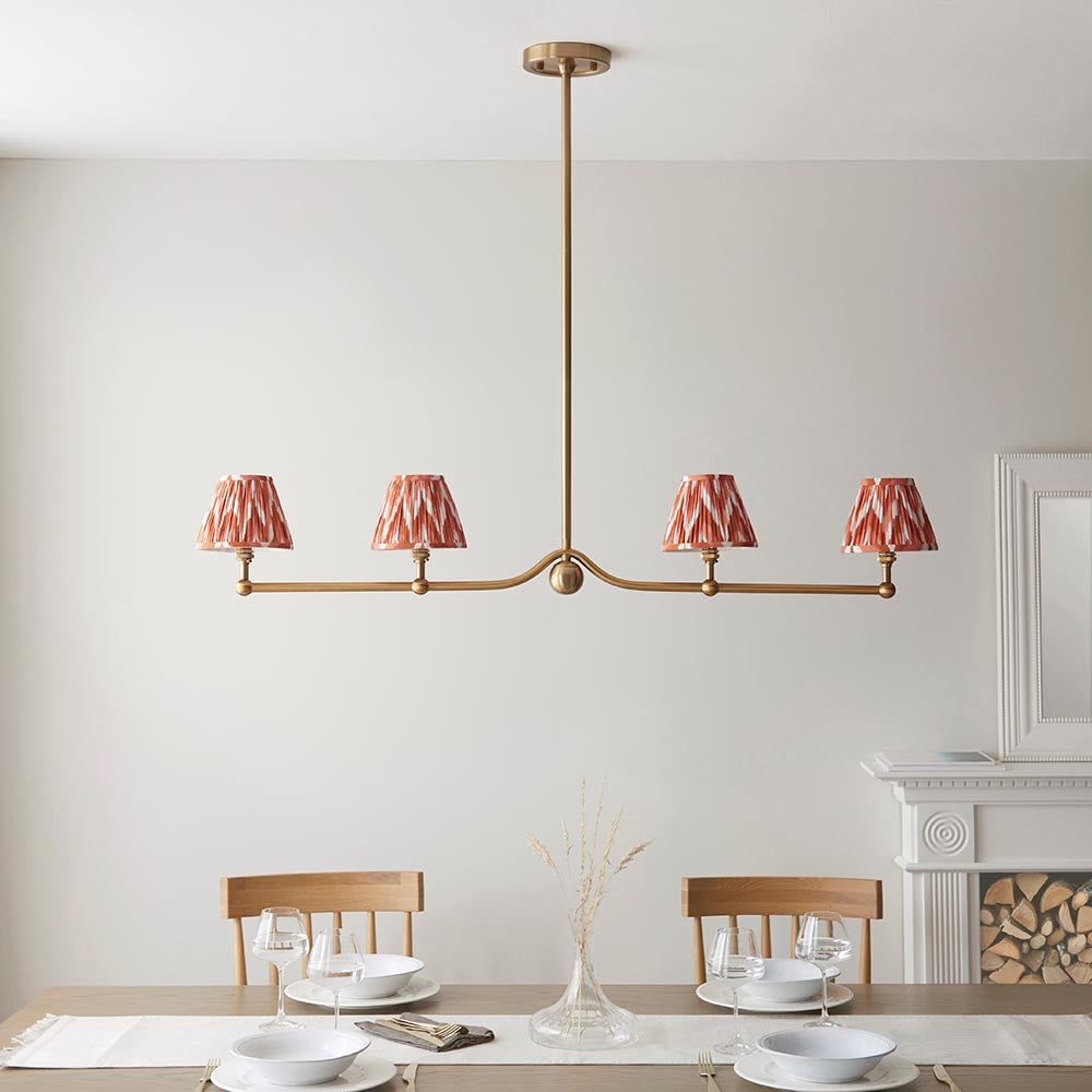 Santiago And Zigzag 4 Lights 16cm Apricot Orange Shade Ceiling Pendant Light In Brushed Aged Brass