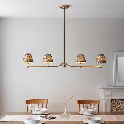 Santiago And Ikat 4 Lights 16cm Pearl Grey Shade Ceiling Pendant Light In Brushed Aged Brass