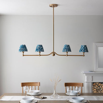 Santiago And Ikat 4 Lights 16cm Marlin Blue Shade Ceiling Pendant Light In Brushed Aged Brass