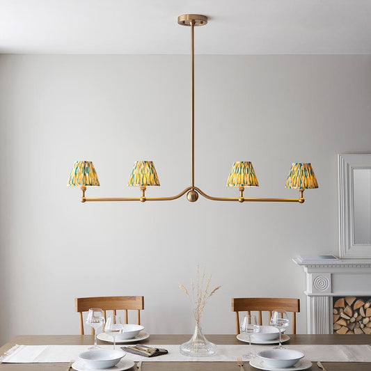 Santiago And Ikat 4 Lights 16cm Yellow And Jade Shade Ceiling Pendant Light In Brushed Aged Brass