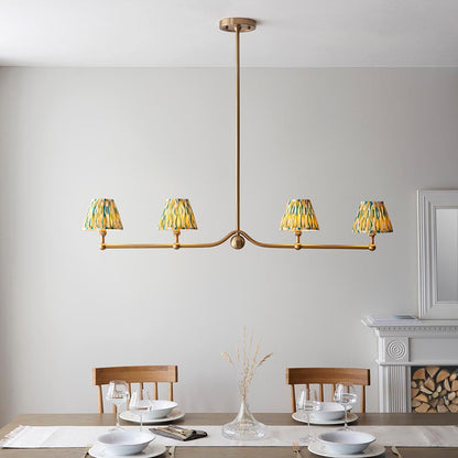 Santiago And Ikat 4 Lights 16cm Yellow And Jade Shade Ceiling Pendant Light In Brushed Aged Brass