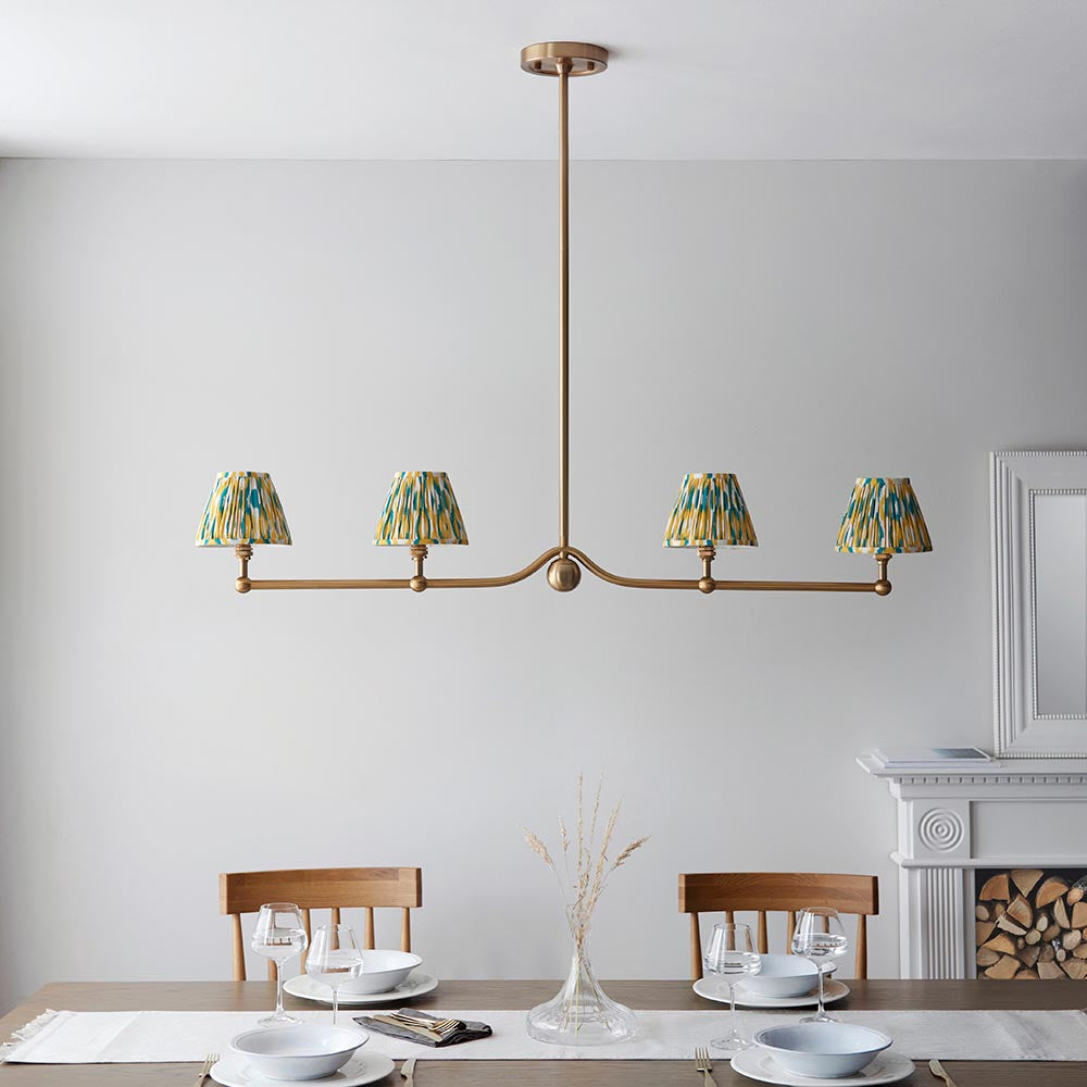Santiago And Ikat 4 Lights 16cm Yellow And Jade Shade Ceiling Pendant Light In Brushed Aged Brass