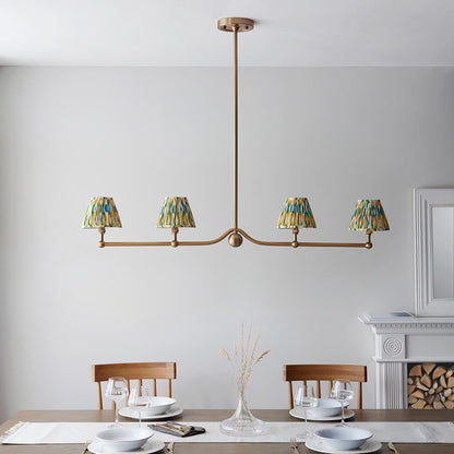Santiago And Ikat 4 Lights 16cm Yellow And Jade Shade Ceiling Pendant Light In Brushed Aged Brass