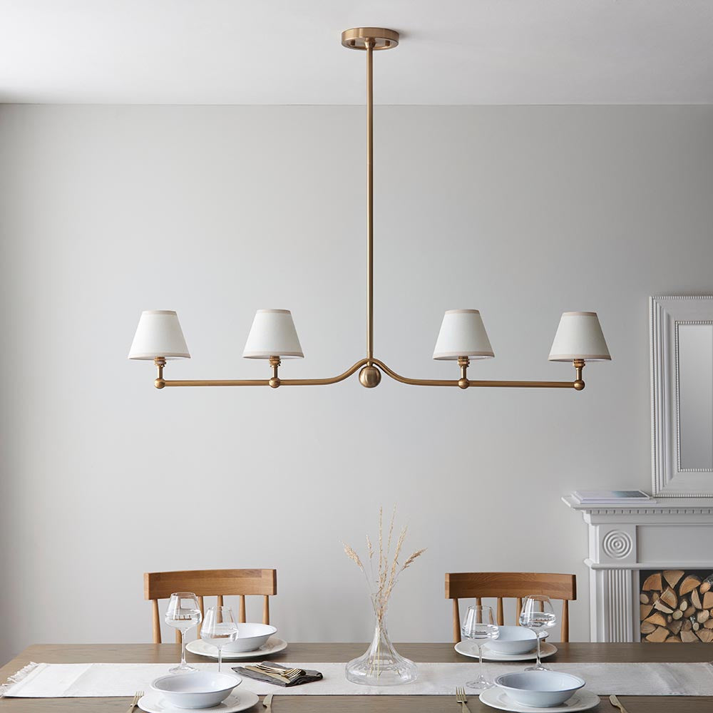 Santiago And Ivy 4 Lights 16cm Vintage White Shade Ceiling Pendant Light In Brushed Aged Brass