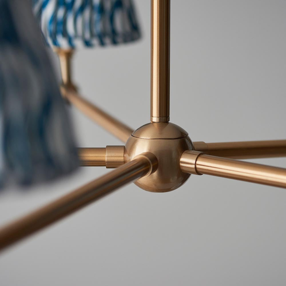 Santiago And Ripple 5 Lights 16cm Marlin Blue Shade Ceiling Pendant Light In Brushed Aged Brass