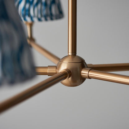 Santiago And Ripple 5 Lights 16cm Marlin Blue Shade Ceiling Pendant Light In Brushed Aged Brass