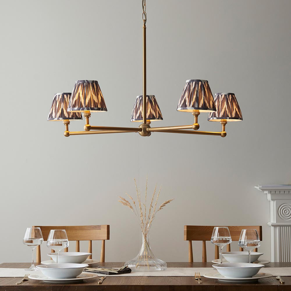 Santiago And Zigzag 5 Lights 16cm Pearl Grey Shade Ceiling Pendant Light In Brushed Aged Brass