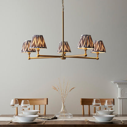 Santiago And Zigzag 5 Lights 16cm Pearl Grey Shade Ceiling Pendant Light In Brushed Aged Brass