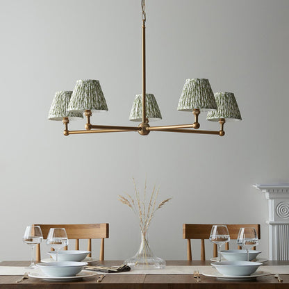 Santiago And Leaf 5 Lights 16cm Herb Garden Green Shade Ceiling Pendant Light In Brushed Aged Brass