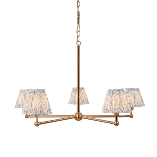 Santiago And Leaf 5 Lights 16cm Shell Bay Blue Shade Ceiling Pendant Light In Brushed Aged Brass