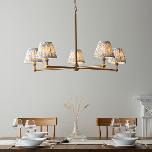 Santiago And Leaf 5 Lights 16cm Shell Bay Blue Shade Ceiling Pendant Light In Brushed Aged Brass