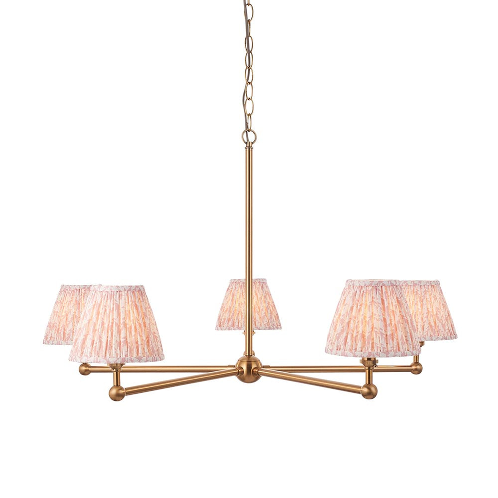 Santiago And Leaf 5 Lights 16cm Peachy Keen Shade Ceiling Pendant Light In Brushed Aged Brass