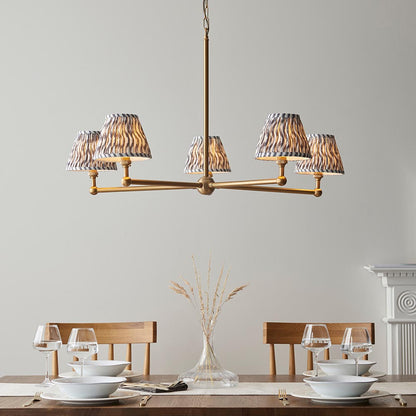 Santiago And Ripple 5 Lights 16cm Pearl Grey Shade Ceiling Pendant Light In Brushed Aged Brass