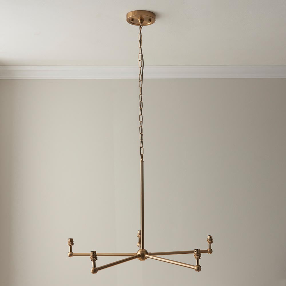 Santiago And Ripple 5 Lights 16cm Pearl Grey Shade Ceiling Pendant Light In Brushed Aged Brass