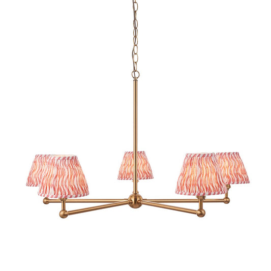 Santiago And Ripple 5 Lights 16cm Coral Pink Shade Ceiling Pendant Light In Brushed Aged Brass