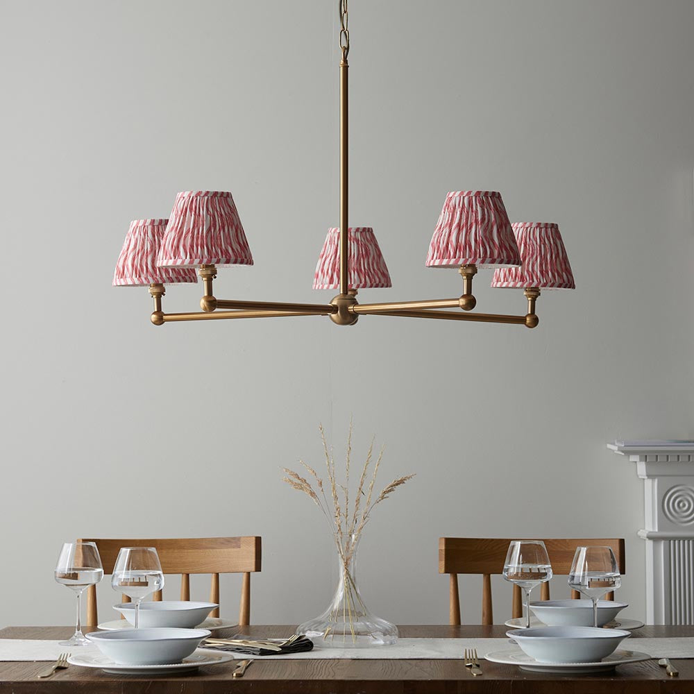 Santiago And Ripple 5 Lights 16cm Coral Pink Shade Ceiling Pendant Light In Brushed Aged Brass