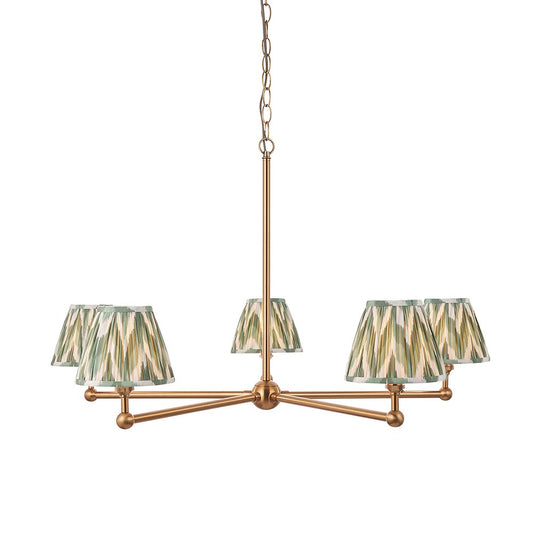 Santiago And Zigzag 5 Lights 16cm Cotswold Green Shade Ceiling Pendant Light In Brushed Aged Brass