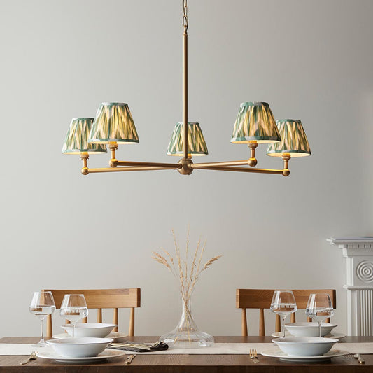 Santiago And Zigzag 5 Lights 16cm Cotswold Green Shade Ceiling Pendant Light In Brushed Aged Brass