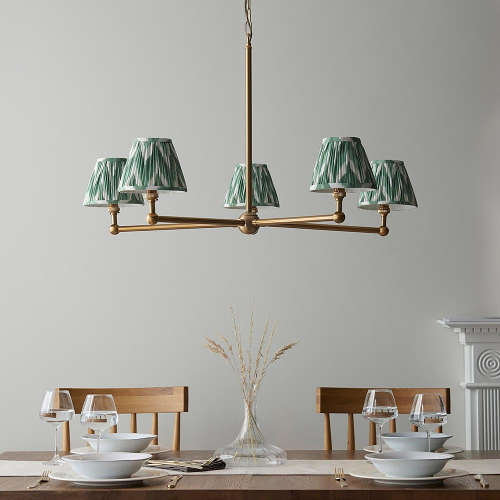 Santiago And Zigzag 5 Lights 16cm Cotswold Green Shade Ceiling Pendant Light In Brushed Aged Brass