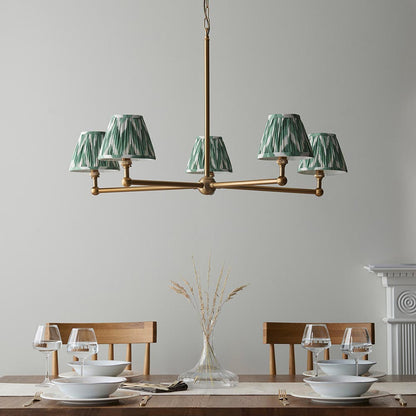 Santiago And Zigzag 5 Lights 16cm Cotswold Green Shade Ceiling Pendant Light In Brushed Aged Brass