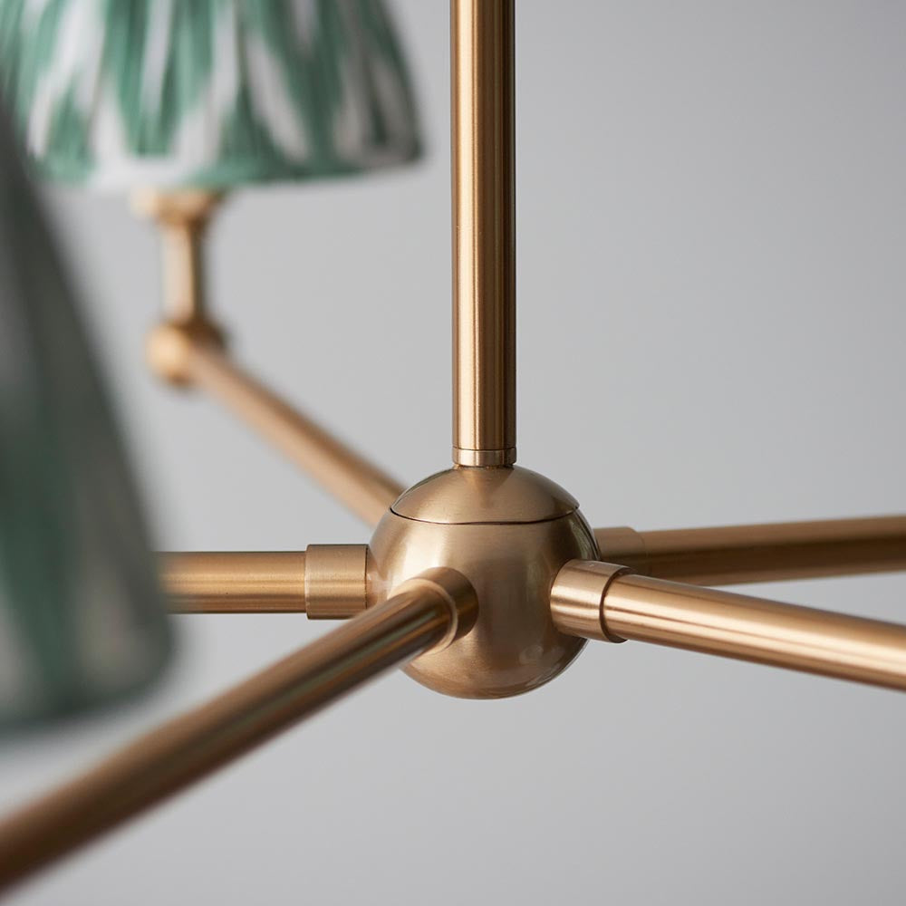 Santiago And Zigzag 5 Lights 16cm Cotswold Green Shade Ceiling Pendant Light In Brushed Aged Brass