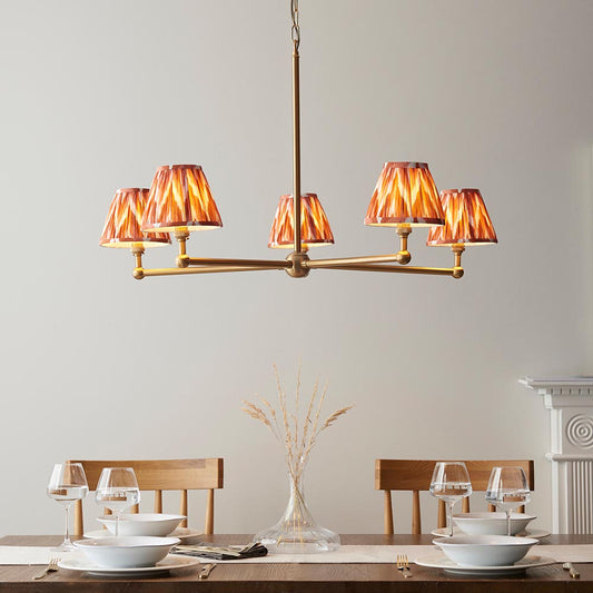 Santiago And Zigzag 5 Lights 16cm Apricot Orange Shade Ceiling Pendant Light In Brushed Aged Brass