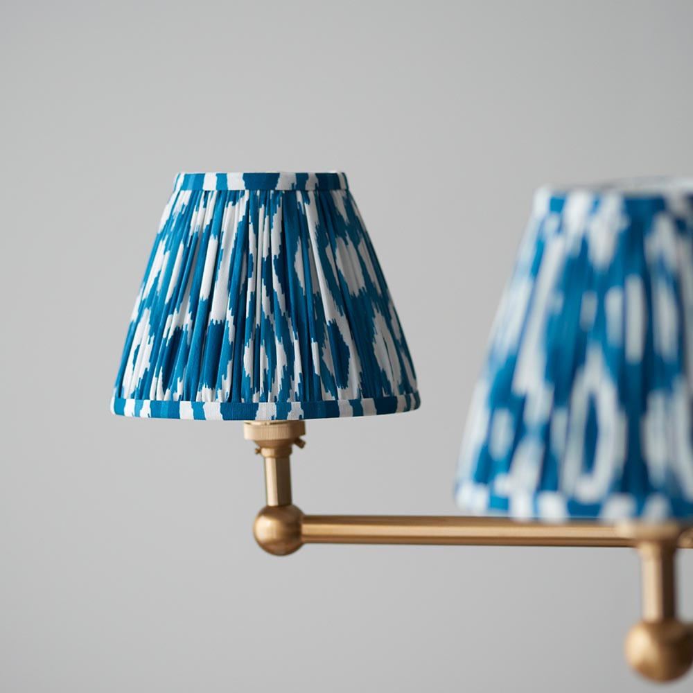 Santiago And Ikat 5 Lights 16cm Marlin Blue Shade Ceiling Pendant Light In Brushed Aged Brass