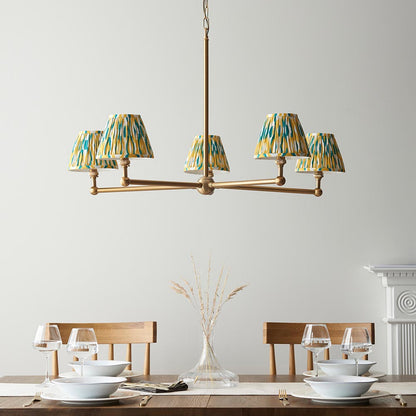 Santiago And Ikat 5 Lights 16cm Yellow And Jade Shade Ceiling Pendant Light In Brushed Aged Brass