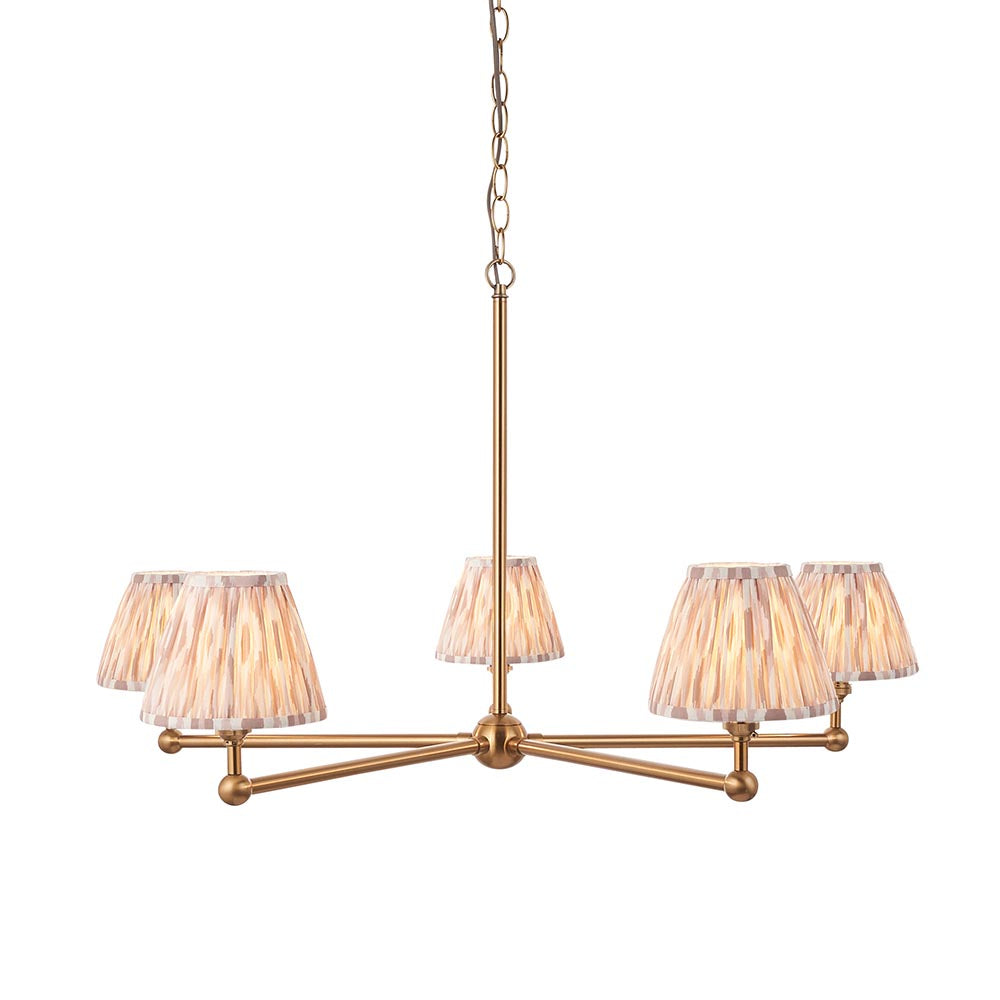 Santiago And Ikat 5 Lights 16cm Neutral Shade Ceiling Pendant Light In Brushed Aged Brass