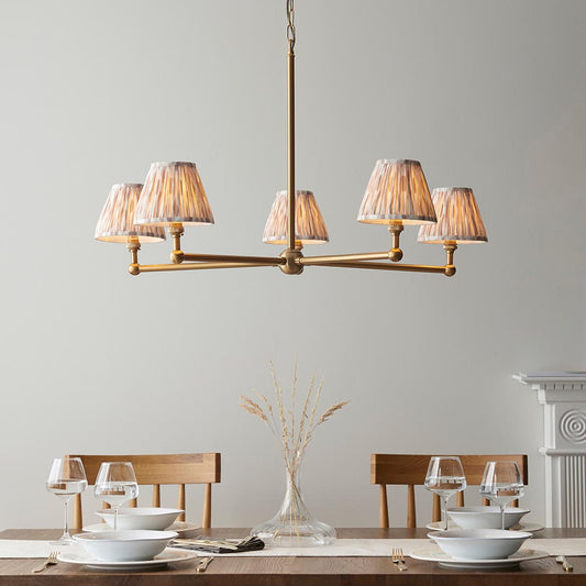 Santiago And Ikat 5 Lights 16cm Neutral Shade Ceiling Pendant Light In Brushed Aged Brass