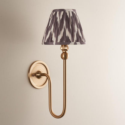 Santiago And Zigzag 16cm Pearl Grey Shade Wall Light In Brushed Aged Brass