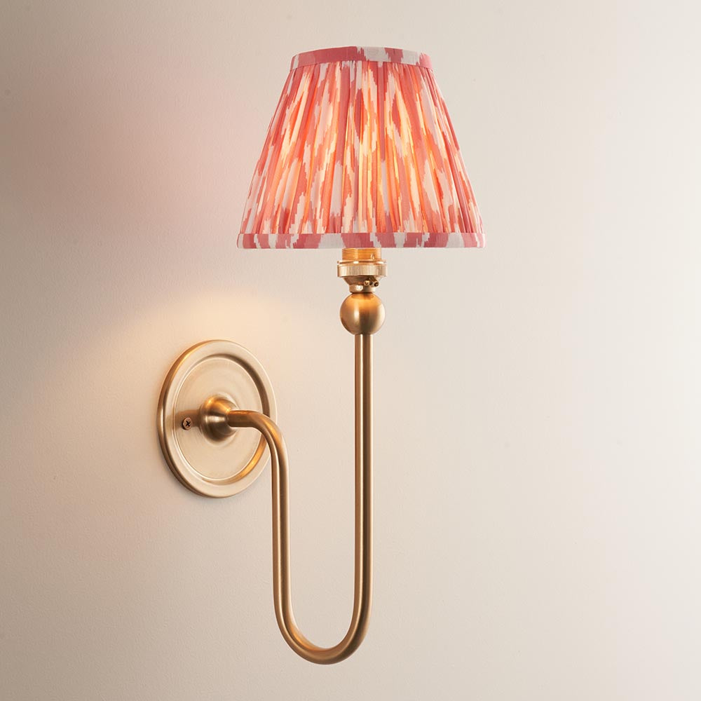 Santiago And Ikat 16cm Coral Pink Shade Wall Light In Brushed Aged Brass