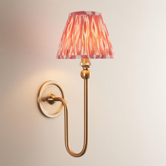 Santiago And Ikat 16cm Coral Pink Shade Wall Light In Brushed Aged Brass