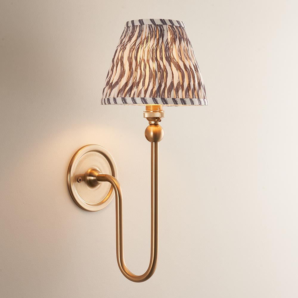Santiago And Ripple 16cm Pearl Grey Shade Wall Light In Brushed Aged Brass