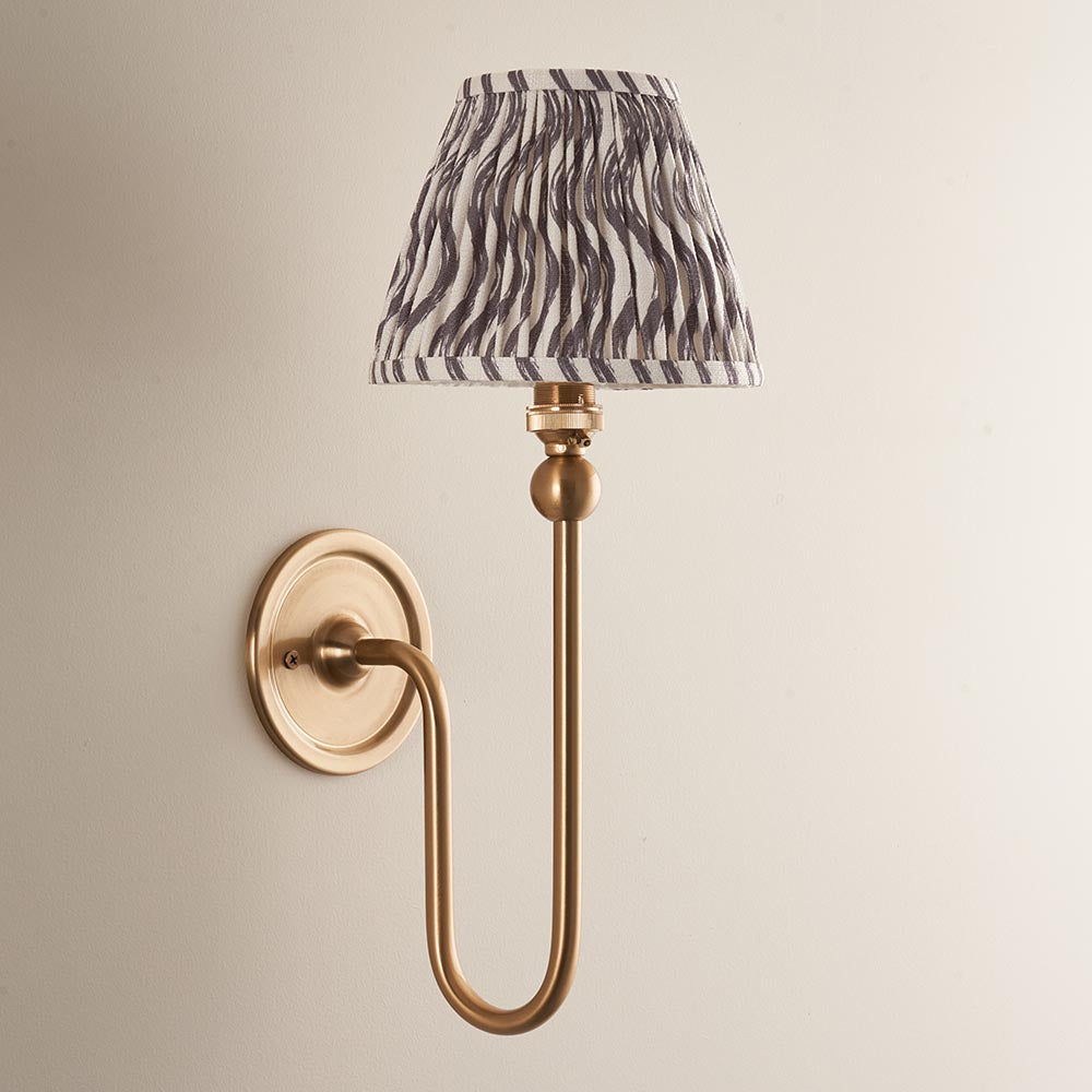 Santiago And Ripple 16cm Pearl Grey Shade Wall Light In Brushed Aged Brass