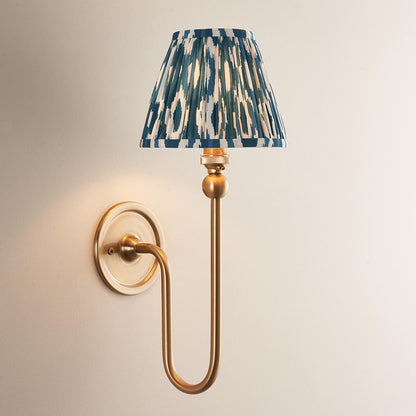 Santiago And Ikat 16cm Marlin Blue Shade Wall Light In Brushed Aged Brass