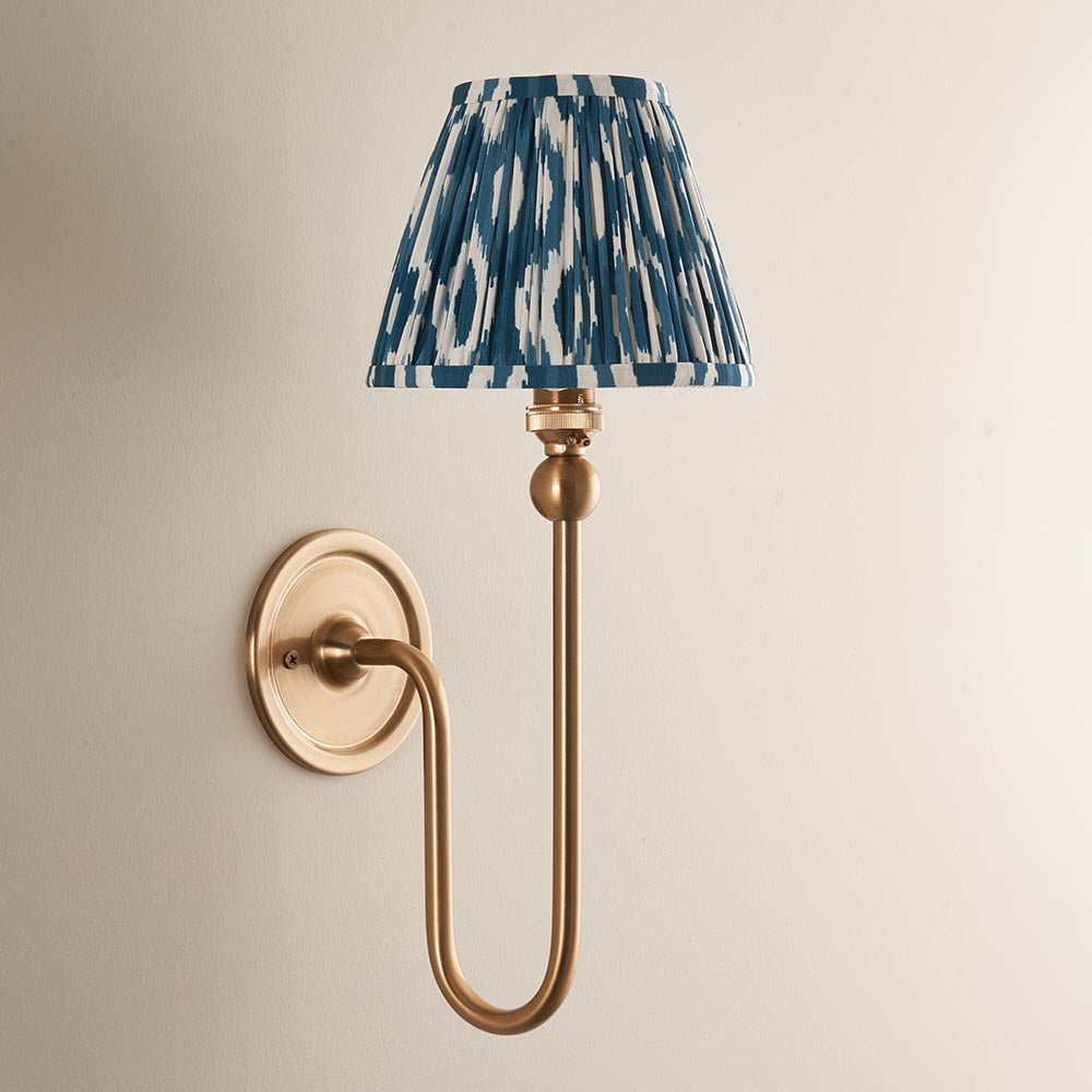 Santiago And Ikat 16cm Marlin Blue Shade Wall Light In Brushed Aged Brass
