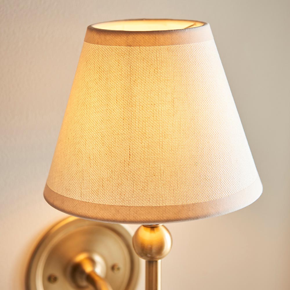 Santiago And Ivy 16cm Vintage White Shade Wall Light In Brushed Aged Brass